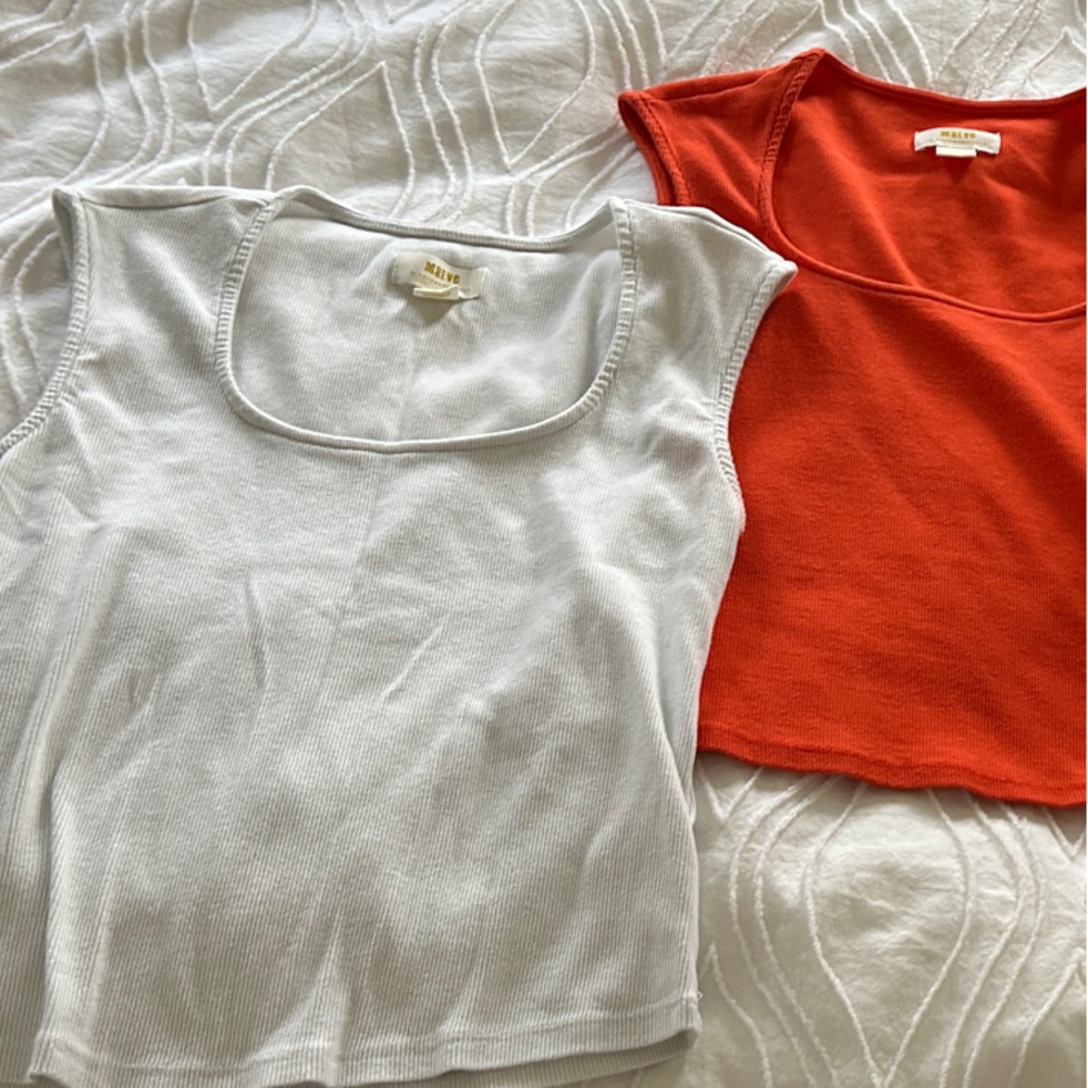 Bundle of Anthro Maeve square neck Sleeveless Tops - White, Red, Black